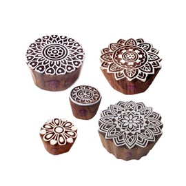 Traditional Pattern Mandala and Round Wood Block Stamps (Set of 5)