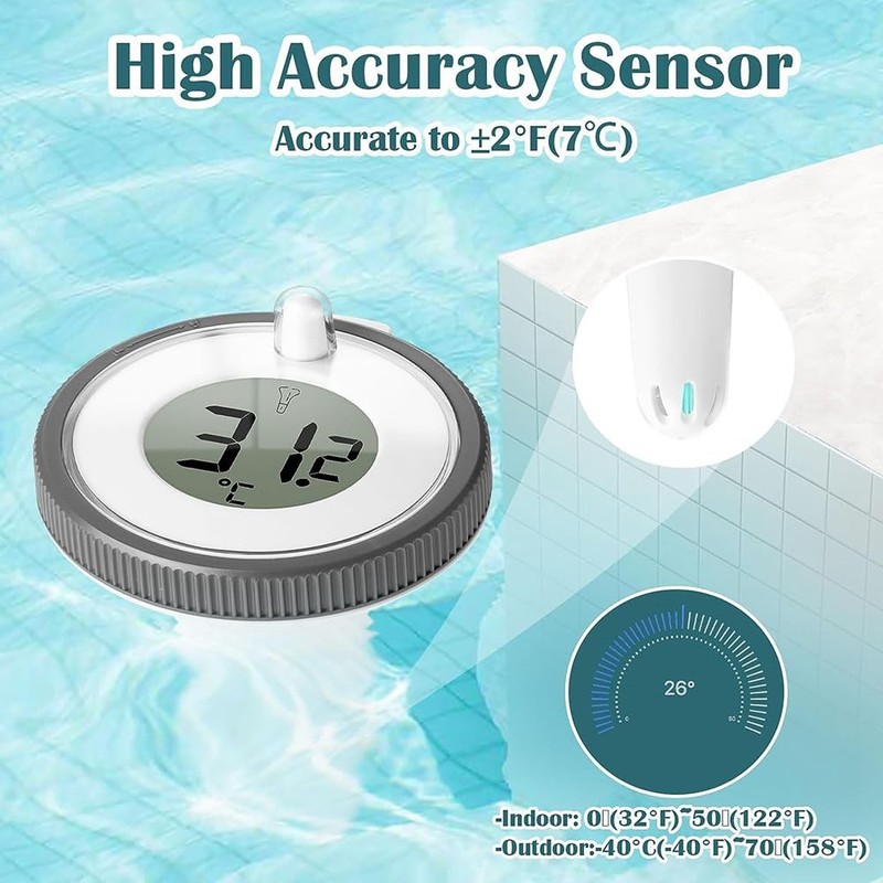 Aswalling Wireless Pool Thermometer Floating Easy Read Digital Pool Thermometer