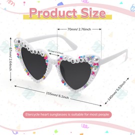 Etercycle Heart Glasses, Birthday Girl Heart Shaped Birthday Sunglasses, Cute Pearl White Sunglasses Birthday Gifts for Birthday Party Decorations