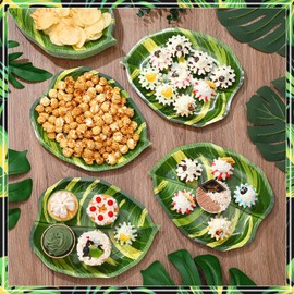 Nuanchu 100 Pcs Tropical Turtle Leaf Plates Disposable Luau Party Paper Plates Hawaii Palm Leaf Food Snack Tray Luau Party Supplies for Appetizer Lunch Dinner and Dessert