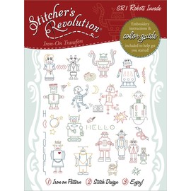 Stitcher's Revolution Robots Invade Iron-on Transfer Pattern for Embroidery