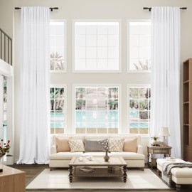 Guken White 168 Inch Linen Curtains for High Living Room Bedroom Rod Pocket Modern Boho Neutral Light Filtering Semi Sheer Extra Long Linen Drape Curtain for 2 Story Large Window 1 Panel, W52xL168