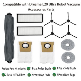 Replacement Parts for Dreame L20 Ultra Robot Vacuum 1 Main Brush 4 Side Brush 2 Filter 2 Mop Cloth 2 Dust Bag Accessories