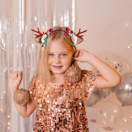 Christmas Antlers Headband, Reindeer Ears Headband, Antlers Floral Hair Band for Christmas Party, Christmas Hair Band, Christmas Party Headpiece for Women Girls, Christmas Party Festival