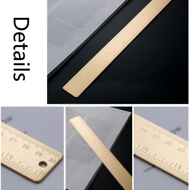 Gold Brass Ruler 30cm Multifunctional Metal Measuring Ruler with Dual
