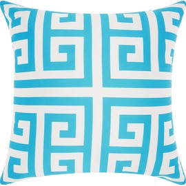 Mina Victory Outdoor Pillows Greek Key Poly Outdr Turquoise 20" x 20" Throw Pillow