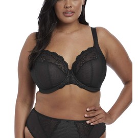 Elomi Women's Charley Stretch Plunge Bra: Stretch Lace & Mesh, Racerback Option. Low Plunge UK Sizes D-JJ, US Sizes D-N, Black, 36JJ