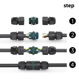 IP68 Waterproof Cable Connector 3-Pin Earth Cable Connection Sleeve for Diameter 3-12 mm Cable Diameter, Pack of 2 Junction Box Outdoor Waterproof Connection Box Black