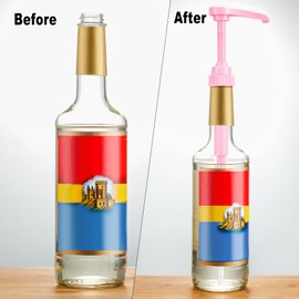 Patelai 14 Pcs Coffee Syrup Pumps for 750 ml/25.4 Oz Bottles Square Reusable Coffee Stirrers Set Included 10 Pcs Pink Coffee Syrup Pump Dispenser and 4 Pcs Iced Teaspoon for Drinking Mixes Flavoring