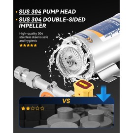 Hanchen Water Pressure Booster Pump Stainless Steel 304 Pump Head, 1/4 HP Automatic Home Booster Pump with Flow Switch