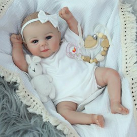 SCOM Silicone Reborn Baby Dolls Juliette - 18 Inch Lifelike Doll Cute Soft Vinyl Realistic Baby Doll Poseable Smiling Real Life Dolls with Accessories for Kids 3+ Gifts, Pretend Play