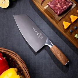 SHI BA ZI ZUO Meat Cleaver Knife, 7.5-inch Professional Stainless Steel Butcher Knife Chinese Cleaver for Kitchen Use Anti-Slip Wooden Handle