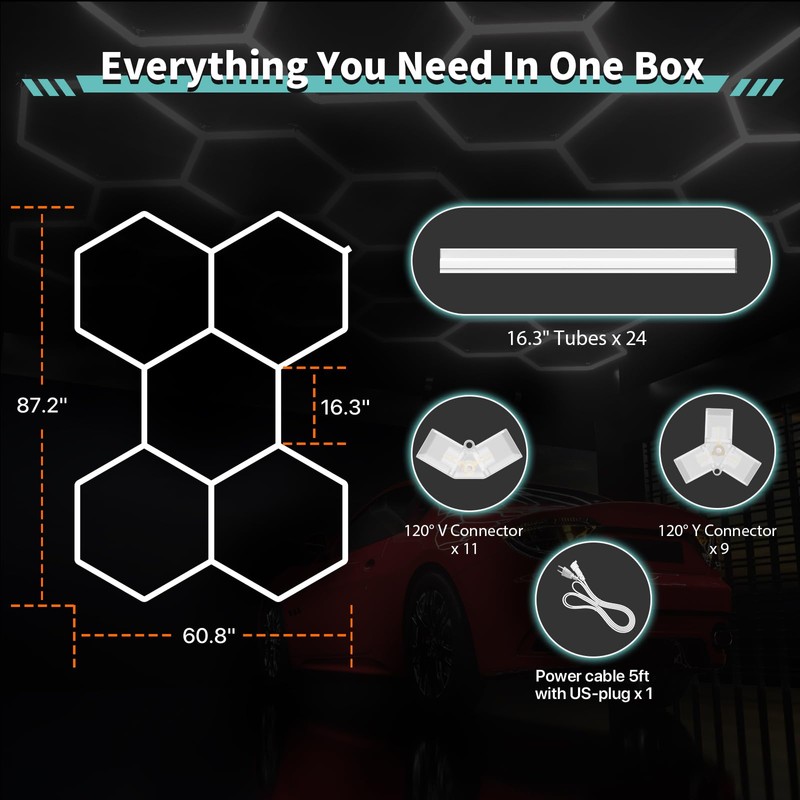 Litezone Hexagon Garage Lights: 168W 5 Grids LED Garage Lights