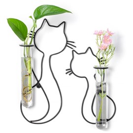 Walasis Wall Propagation Stations for Indoor Plants: Cat Design Glass Terrarium Planter Tubes for Cuttings Air Plants Small Flower Pothos Bud Vase - Gift for Women Plant Lovers
