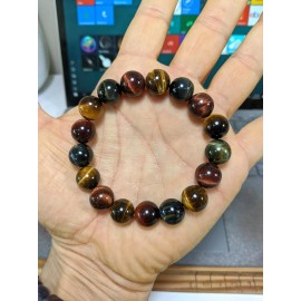 RAYON Red Blue Yellow Tiger Eye Bracelet Men Stretch 12mm 7", 7.5", 8", 8.5"
