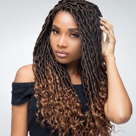 6 Packs Goddess Locs Crochet Hair Wavy Curly Faux Locs Crochet Braids Synthetic Hair Extensions Dreadlocks Crochet Low Temperature Braiding Hair Crochet Goddess 1b/27(14" (6 Packs), T27)