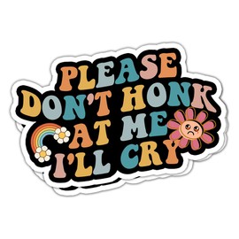 HOSALA (2Pcs - 3x4 Inch) Please Don't Honk At Me I'll Cry Sticker Don't Park Too Close I'm Chunky Car Decal Bumper Funny New Driver Bumper Sticker Student Driver Car Sticker Car Driver Gift Decoration