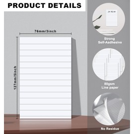 Agoer Pack of 400 Sticky Notes White Self-Adhesive Notes 76 x 127 mm, Sticky Notes Large Lined Sticky Notes for Marking Pages for Office, Study, Home - 8 Pack/400 Sheets