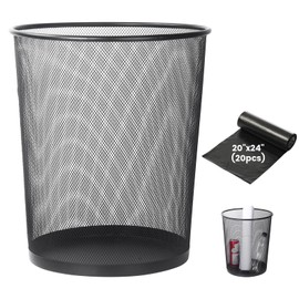 DUNCHATY 6.5 Gal Trash Can for Home and Office - Rust-Resistant Mesh Waste Basket, Round Ventilated Trash Can with Open Top, No Odor - Garbage Bin for Under Desk, Bedroom - 11.6" x 11.6" x 13.4"