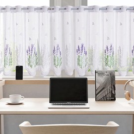 Daliena Net Curtain with Perforated Strip Curtain Store Jacquard Kitchen Curtain Lace Short Curtain Country House Window Curtains Transparent Curtain Lace White Vintage Short (W x H 200 x 50 cm) 1