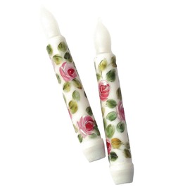 Pretty Romantic Decorative Battery Operated 6 Inch Little Short Flameless Taper Candles with Hand Painted Pink Roses Spring Decor