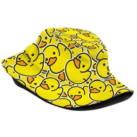 Funny Rubber Duck Bucket Hat Packable Outdoor Fashion Cartoon Pattern Sun Cap Rave Festival Outfits Accessories Adult Fisherman Hat for Women Men