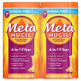 Metamucil Fiber 4-In-1 Psyllium Sugar-Free Supplement Powder Orange 26.6 Oz 2 Pk