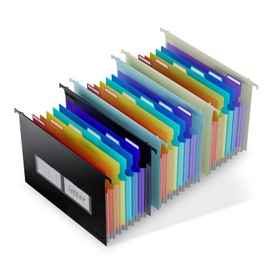 ThinkTex Plastic Expanding Hanging File Folders, 7 Innovative 1.2" Accordion Pockets, Large Capacity, Multi-Color Tabs, Letter Size for Filing Cabinet - 3 Packs 3 Colors