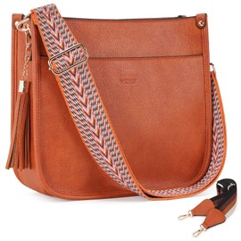 HKCLUF Vegan Leather Crossbody Bags Purse for Women Trendy Tassel Hobo Handbag Women With 2PCS Adjustable Guitar Strap, Hka12-orange