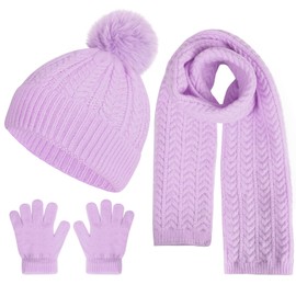 Chinyuti Kids Winter Beanie Hat Scarf Gloves Set, Toddler Winter Cap Knit Neck Warmer Gaiter Mittens for Children 2-8