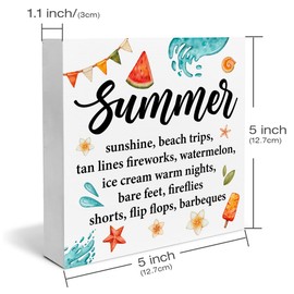 Beach Decor Summer Beach Wood Block Sign Summer Definition Decorations for Home Desk Table Shelf 5 x 5 Inches