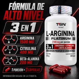 Arginina Platinum 2100mg por porción | L Arginina + L Citrulina + Beta Alanina | Pre Workout | Pre Entreno sin Cafeina | Precursor de Oxido Nítrico | 