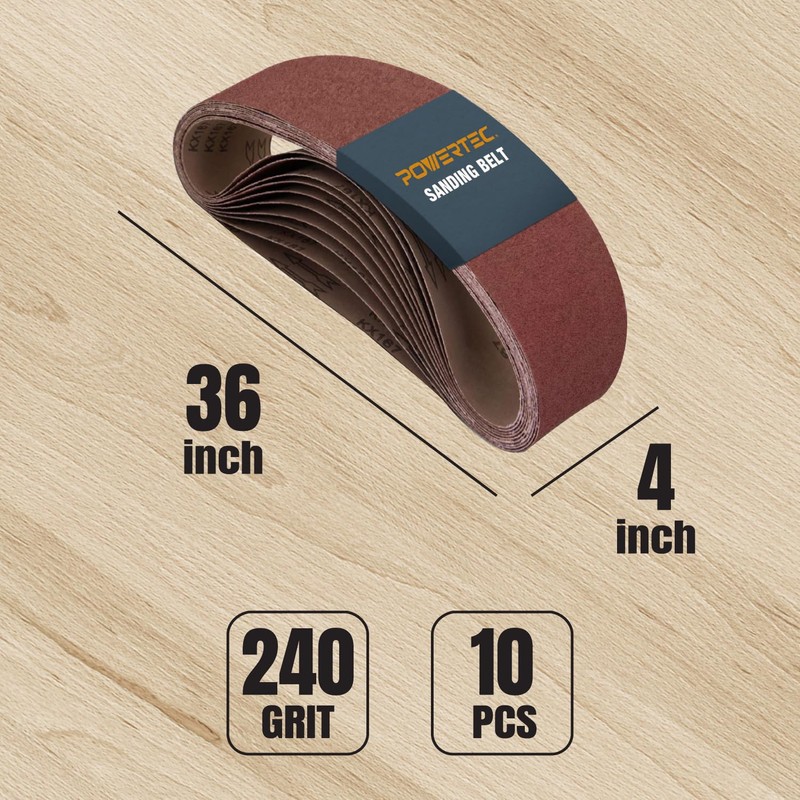 POWERTEC 10PK 4x36 Sanding Belts, 240 Grit Aluminum Oxide, 4