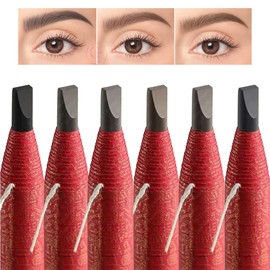 6pcs Waterproof Eyebrow Pencil Pull Cord Peel-off Microblading Brow Pencil Long Lasting Eye Brow Pencil for Marking, Filling and Outlining, Tattoo Makeup (Red Paper-Brown Core)