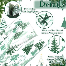 60 Sheets Christmas Tree Tissue Paper, 20''x14'' Watercolor Xmas Tree Gift Wrapping Paper Blue Tree Art Decorative Tissue for Xmas Winter Party Supplies, Blue