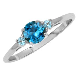 Silvershake Petite Genuine London Blue and Swiss Blue Topaz White Gold Plated 925 Sterling Silver Ring Size 4