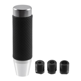 INFINAUTO Cylinder Shift Knob, 13cm Universal for Automatic and Manual Vehicle Gear Shifter Knob with 3 Adapter Aluminum Alloy Silver Tone, 1 Set