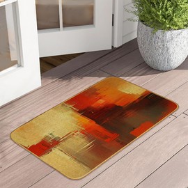Abstract Art Door Mat 17"x29",Golden Orange Gray Doormat Indoor Entrance,Non Slip Rubber Front Door Mats Washable Absorbent Inside Outside Low-Profile Home Entryway Rug Outdoor