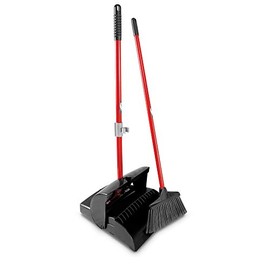 Libman Commercial 917 Lobby Dust Pan and Broom Set (Closed Lid), Black/Red (Pack of 2)