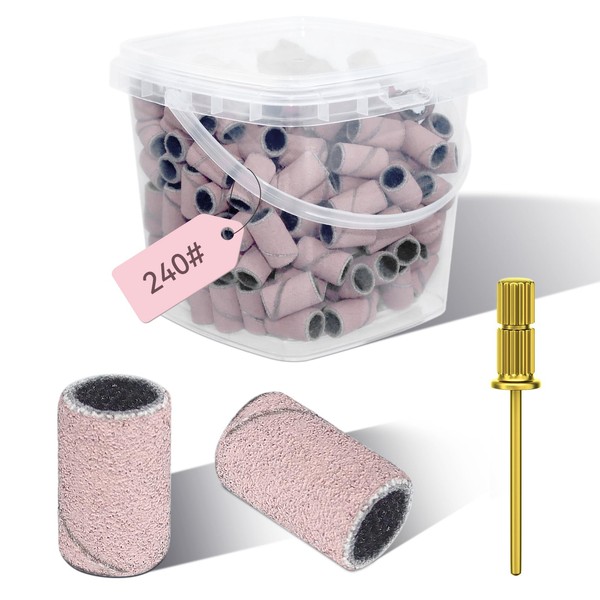 200 Pcs Nail Drill Bits Sanding Bands for Nail Drill 240# Fine Grit Nail File Sanding Bands for Acrylic Nails Gel Manicures and Pedicure