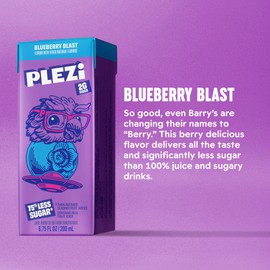 PLEZi Fruit Juice Boxes For Kids, Blueberry Blast – Low Sugar Drinks with Dietary Fiber, Healthy Vitamin C, and Potassium Electrolytes – 6.75 Fl Oz (Pack of 32)
