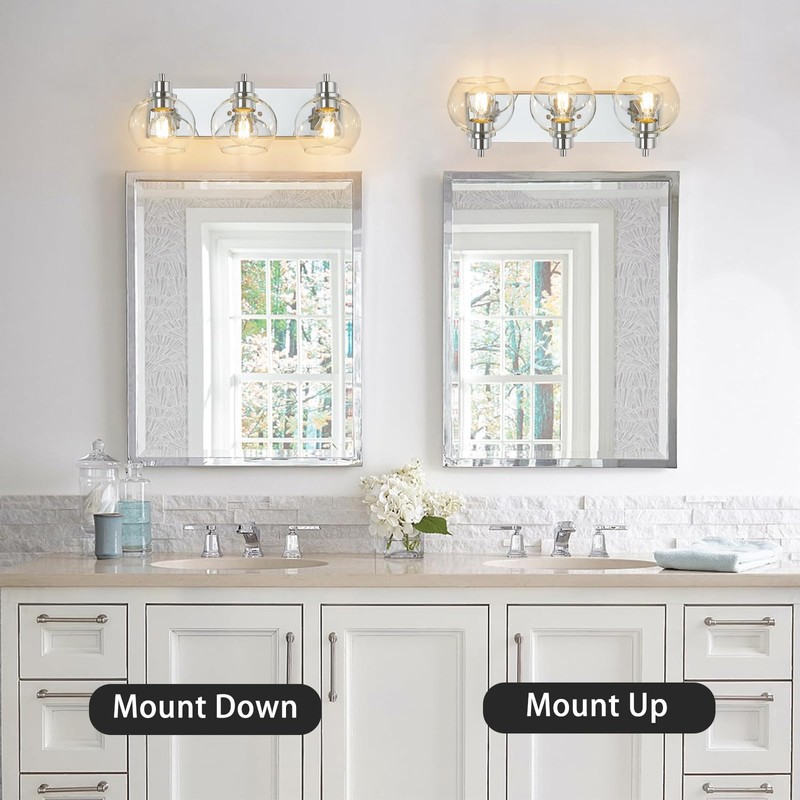 Tuscarora Chrome Vanity Light Fixture - 3 Light Bathroom Vanity