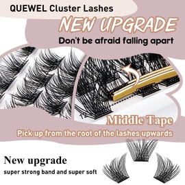 QUEWEL Cluster Lashes 72 Pcs Wide Stem Individual Lashes C/D Curl 8-16mm Length DIY Eyelash Extension False Eyelashes Natural02 Styles Soft for Personal Makeup Use at Home (Natural02-D-12)