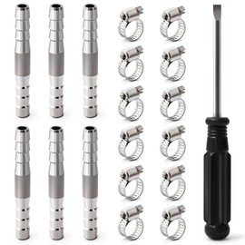 Josaton 6Pcs Barb Hose Fitting 6mm 2 Way Hose Barb Fitting, Straight Connector Coupler Stainless Steel with 12Pcs Clamps for Air Gas Water Fuel