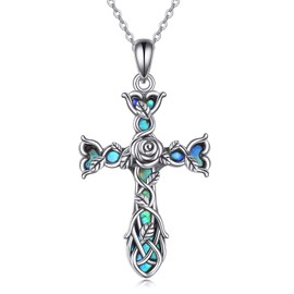 ONEFINITY Cross Necklace 925 Sterling Silver Celtic Knot Rose Flower Cross Necklace Pendant Gifts for Women Cross Jewelry Gifts, not known