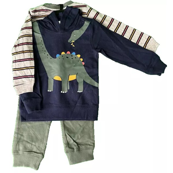 Carter's Carters BOYS 3-piece Set, DINO/STRIPE JOGGERS (BLUE/GREEN 2T)NWT