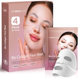 AllSett Health AllSett Health Bio Collagen Face Mask Skin Care Deep Collagen Overnight Mask 36g Mask (4 Pack) | Korean Technology Skincare Pure Collagen with Pore Minimizing Deep Hydrating Firming Hydrogel