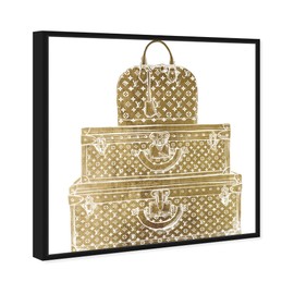 The Oliver Gal Artist Co. Fashion and Glam Framed Wall Art Canvas Prints 'Royal Bag and Luggage Gold Diecut' Travel Essentials (28278_12x12_Canv_BFL)
