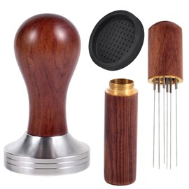 Piymnys Coffee Tamper 51mm, Wdt Tool with 6 0.4mm Thick Stainless Steel Espresso Needle, Espresso Tamper Barista Set for Cafes and Coffee Lovers