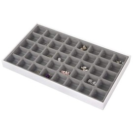 JackCubeDesign 40 Compartments Stackable Synthetic Leather Jewelry Tray, Earring Necklace Bracelet Ring Organizer Display Storage Box(Set of 1, White, 16 x 9.6 x 1.6 inches)- :MK212-2A